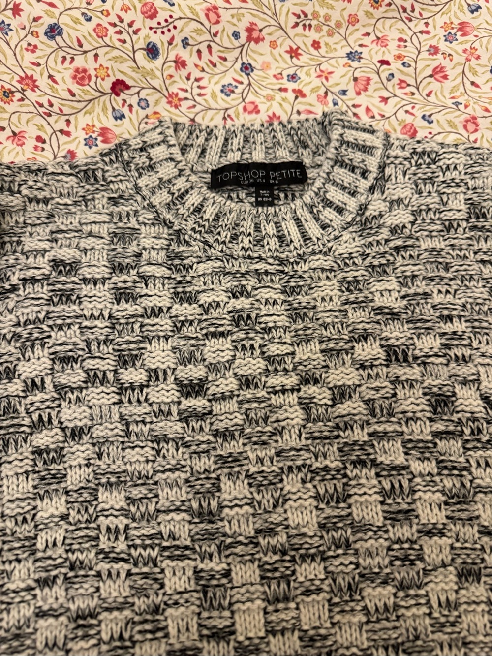Topshop PETITE Black & White Textured Crewneck Sweater